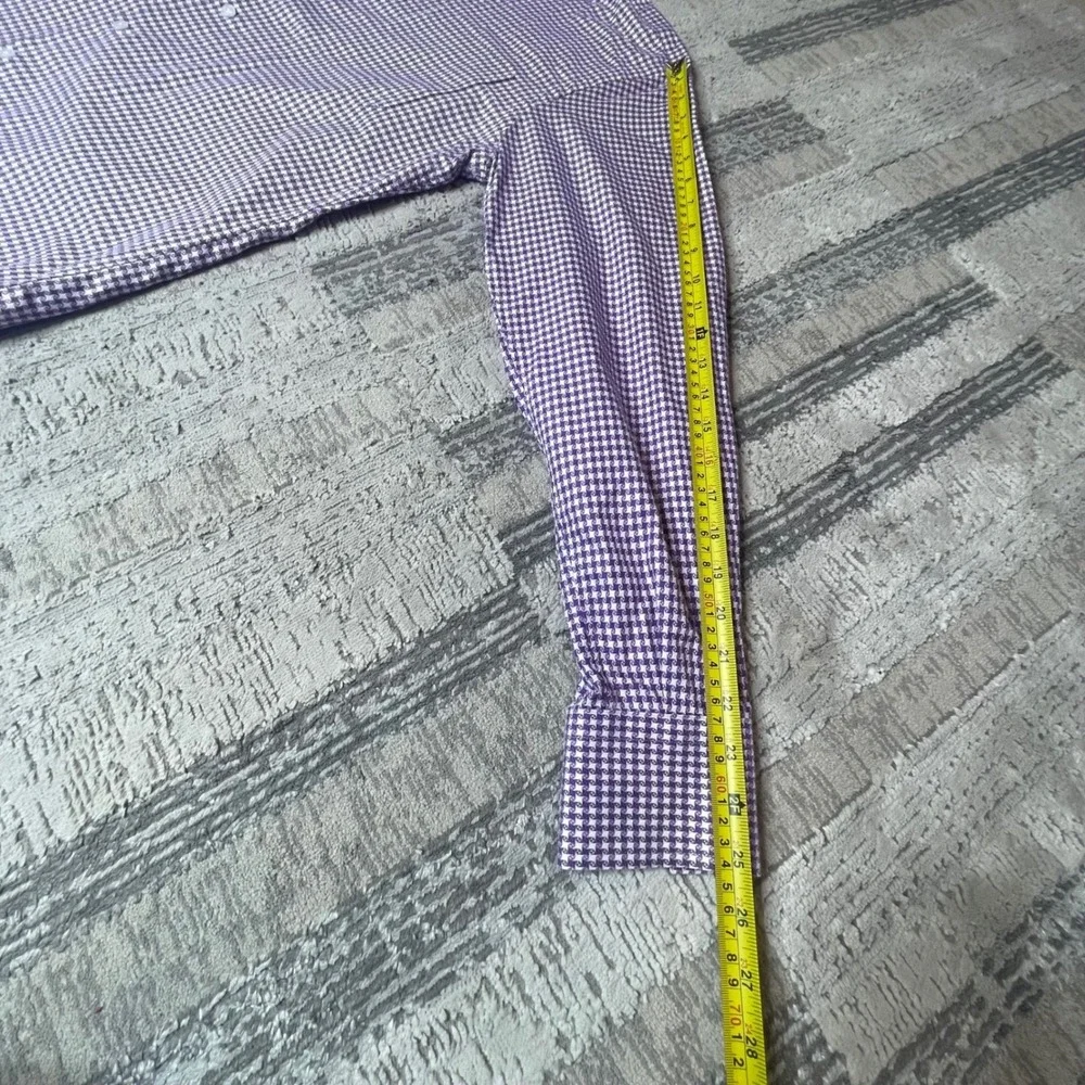 Neiman Marcus Mens Purple Spread Collard Houndstooth Trim Fit‎ Shirt 15.5 34/35